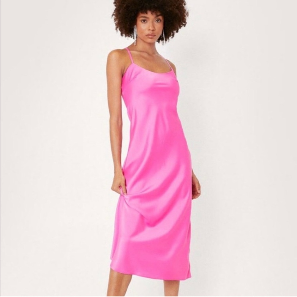 Satin Cowl Neck MIDI Dress